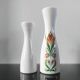 Pair of white opaline flower vases with floral decoration – 1970s