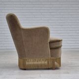 1970s, Danish lounge chair, original condition, furniture velour, beech wood legs.
