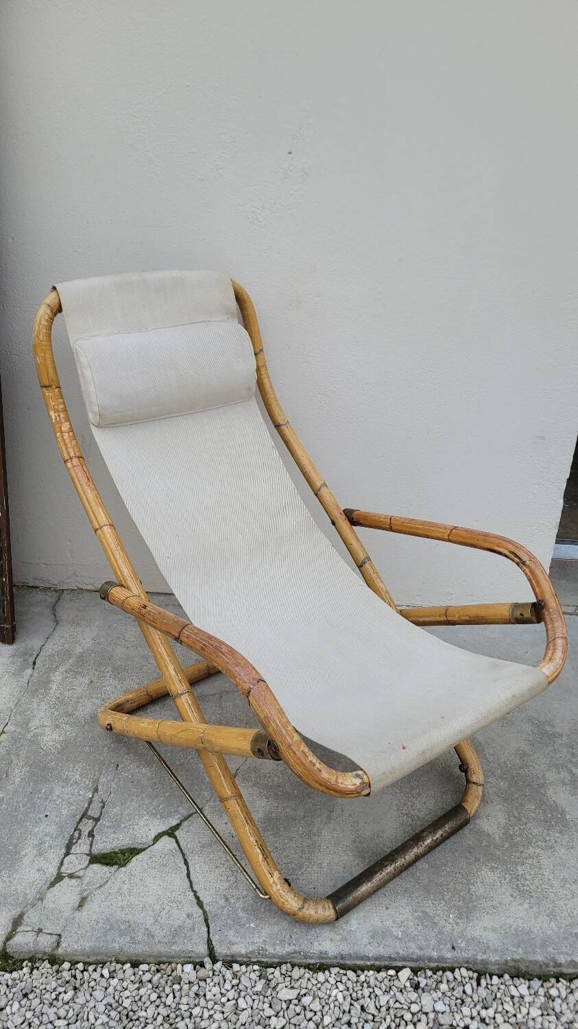 Vintage bamboo deck chair armchair 1950s Italy