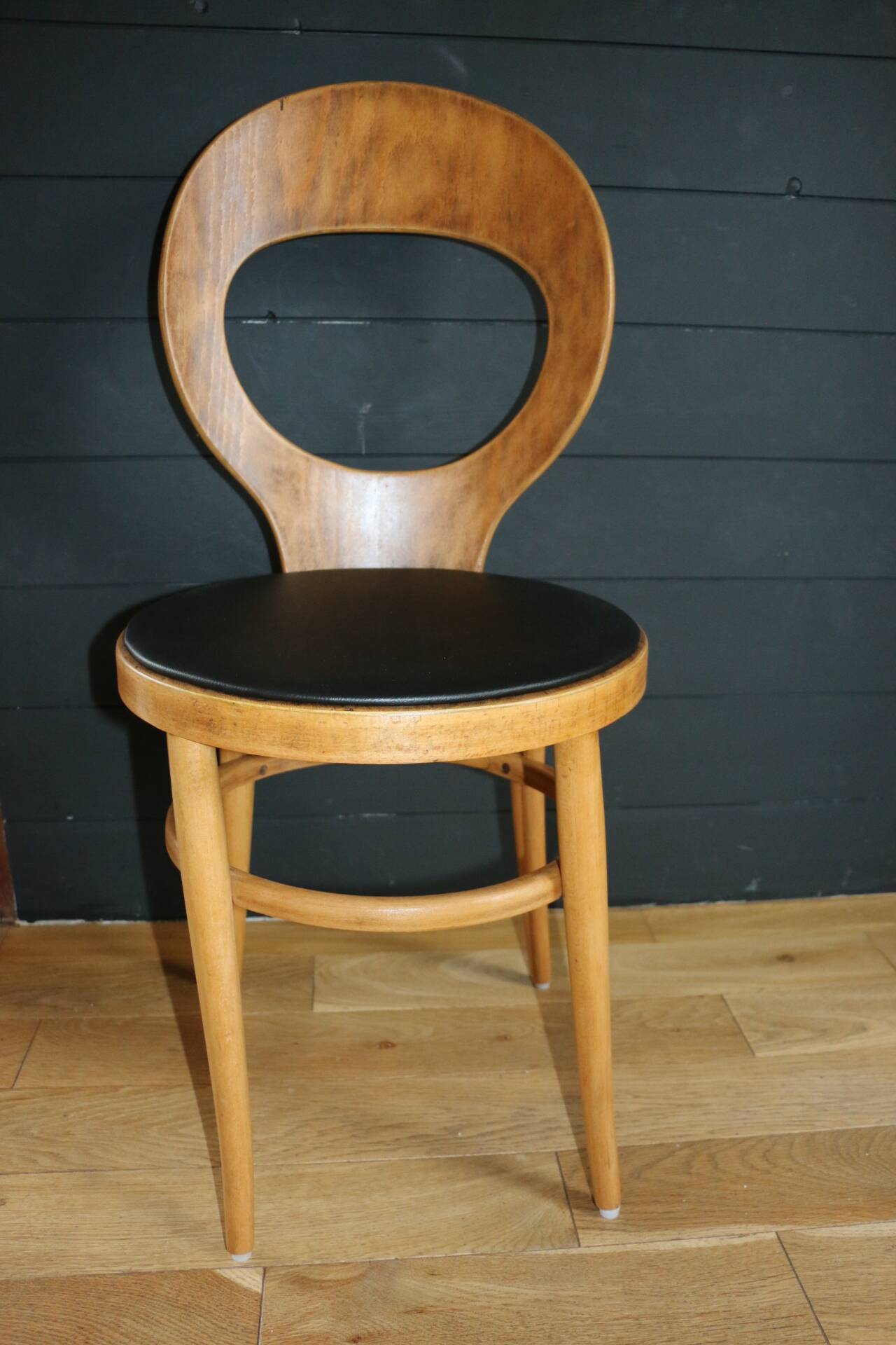 2 baumann chairs, seagull, dark beech, black imitation leather