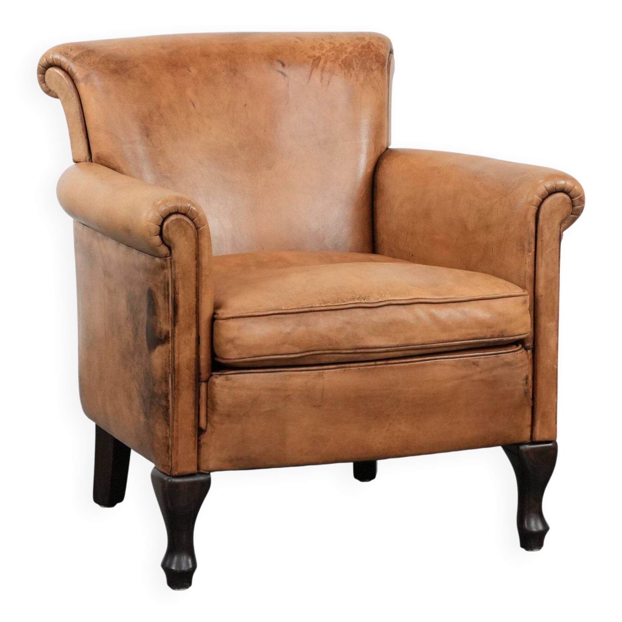 Beautiful subtle vintage sheepskin armchair with elegant legs