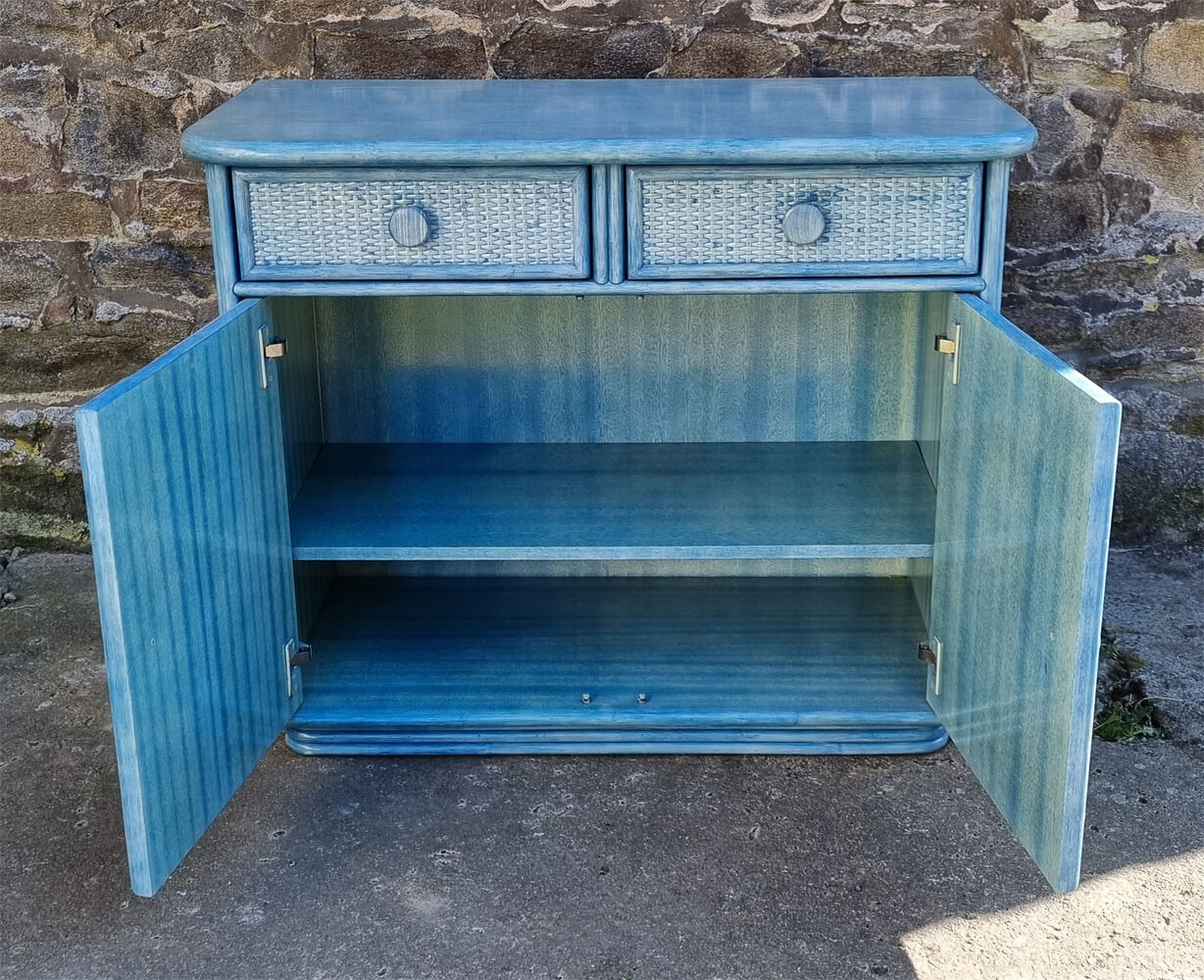 Commode Maugrion, bois et rotin, pour Roche Bobois, années 80