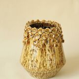Amber Honey Ceramic Cache-Pot with Sculpted Floral Decor - Bohemian Style