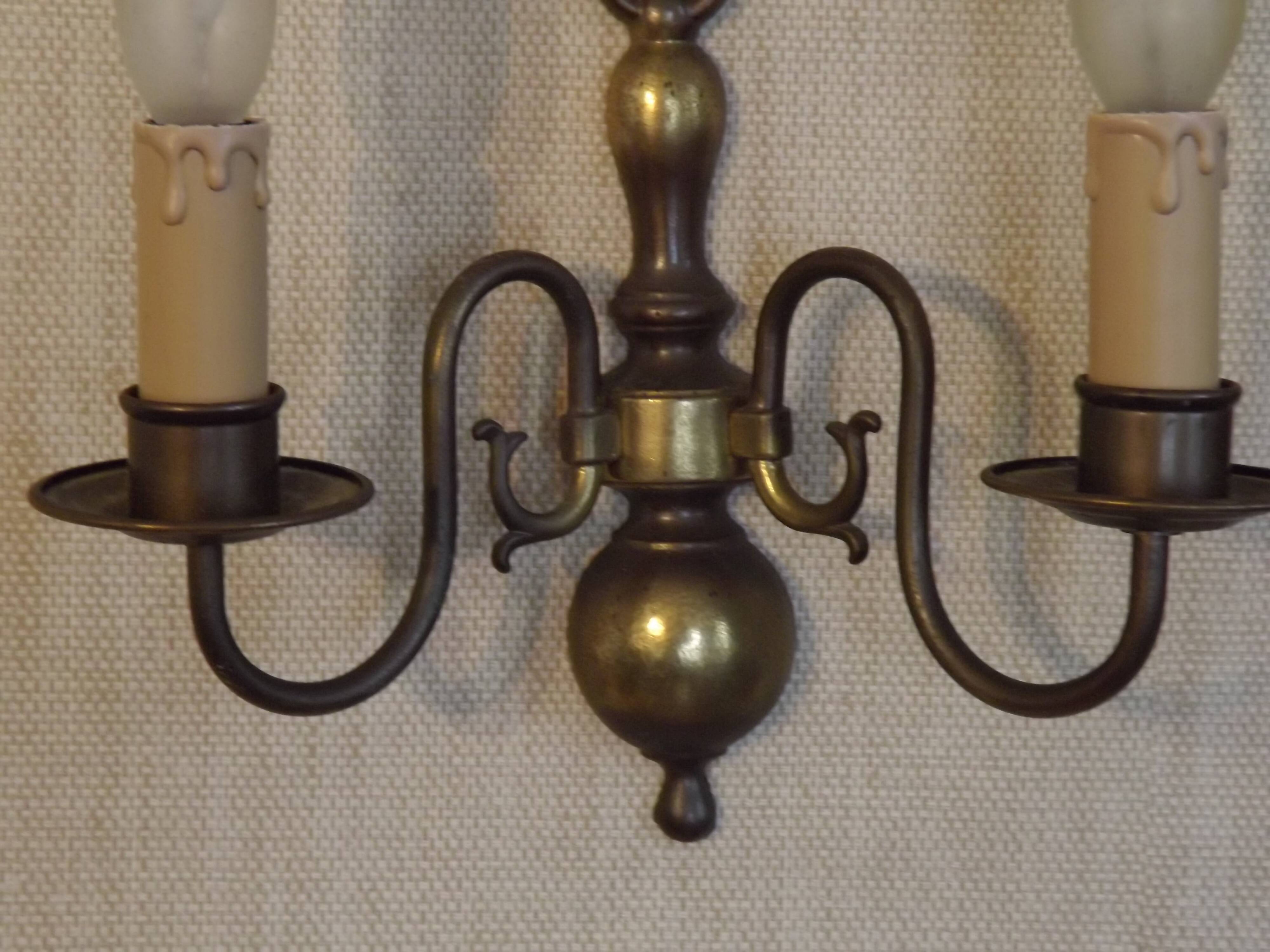Pair French Vintage Age Bronze Effect Metal Flemsh Style Double Wall Lights 5092