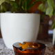 Cendrier bloc en verre orange ambré vintage 60