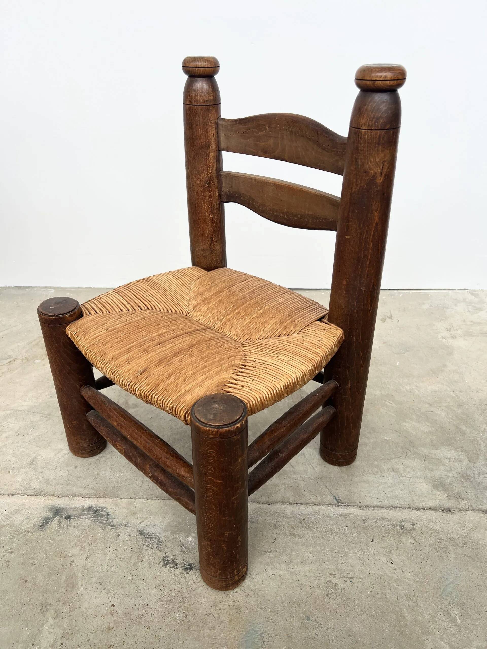 Dudouyt style straw-seated fireplace chair