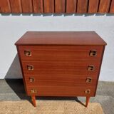 1960s chest of drawers, spindle legs, recessed handles
