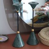 Two vintage marble and brass candlesticks