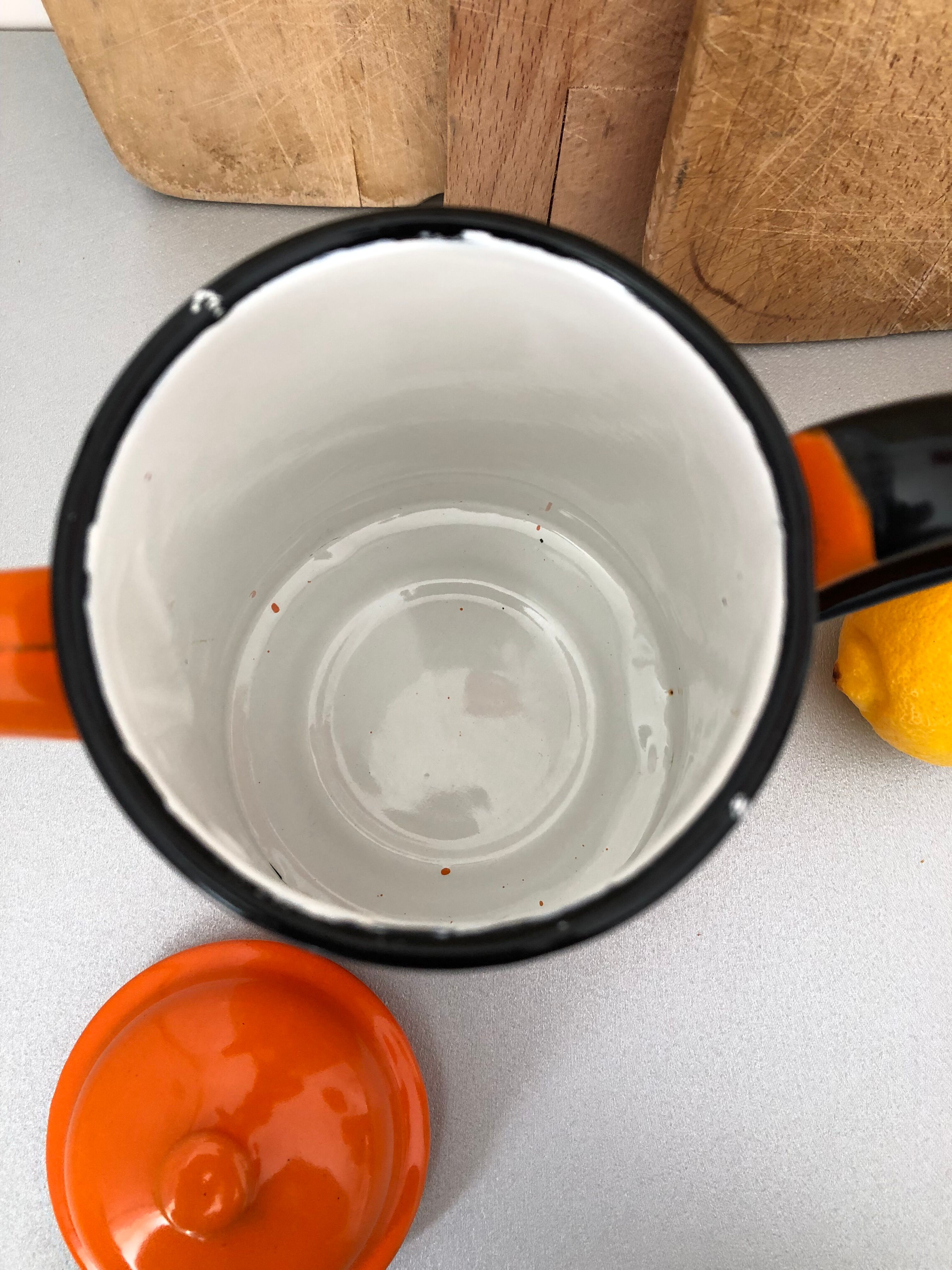 Orange enamelled coffee maker