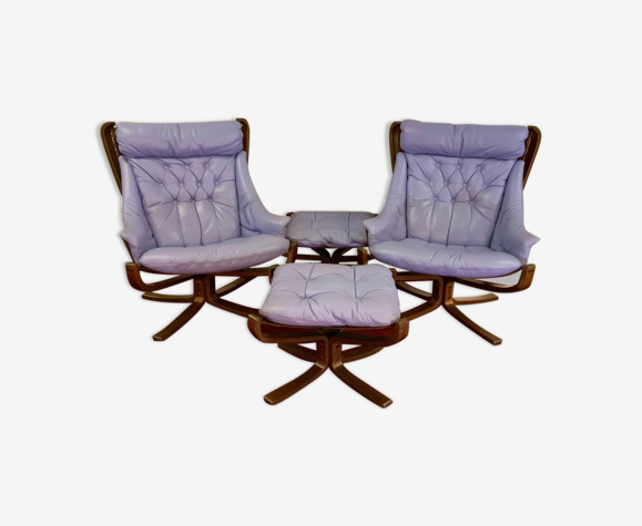 Pair armchairs with 2 ottomans 1971