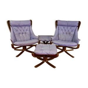 Paire de fauteuils avec 2 ottomans 1971