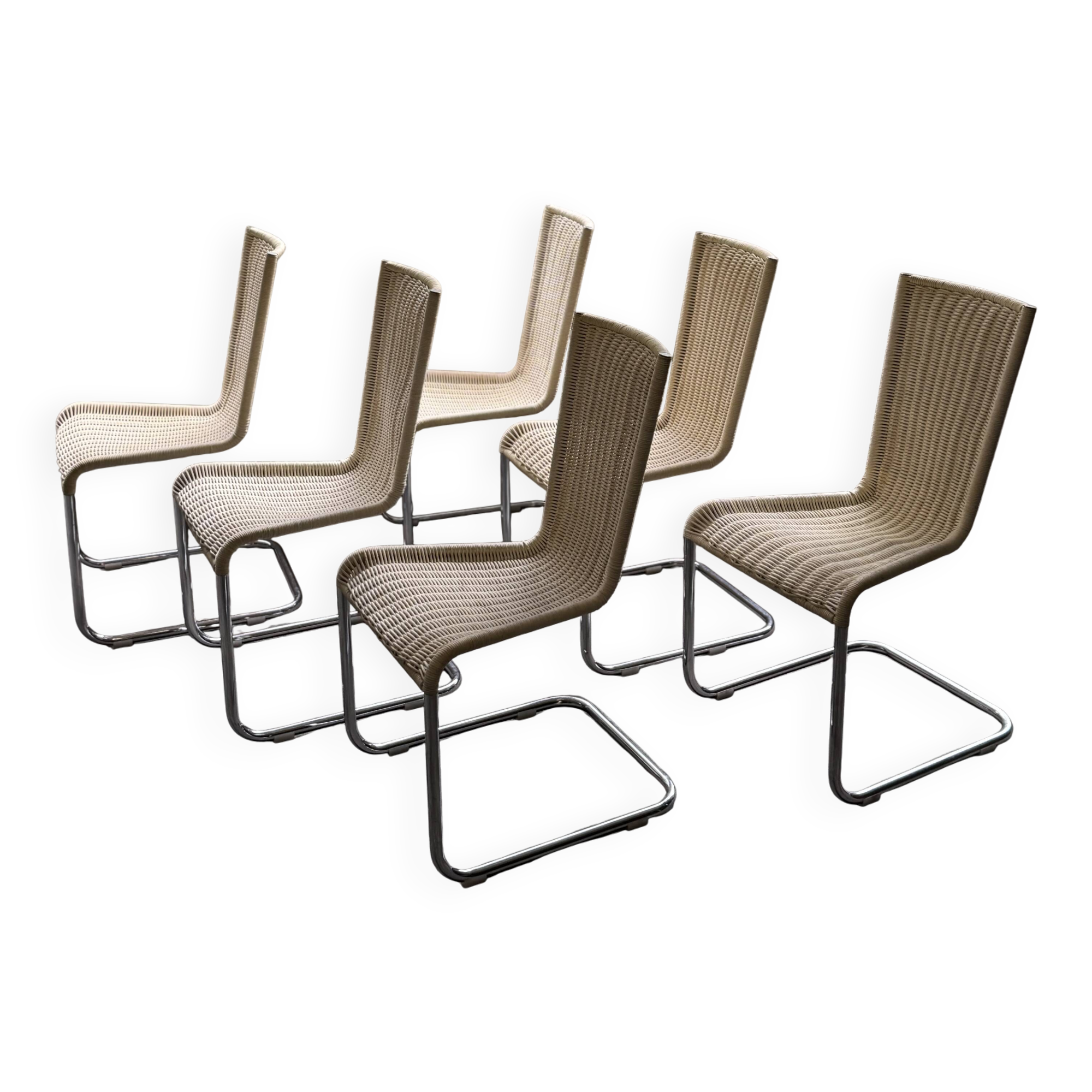 Set of 6 Tecta WK 724 Cantilever Chairs in Metal and Cream Wicker – 1980s