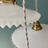 Vintage triple pendant lamp in white opaline