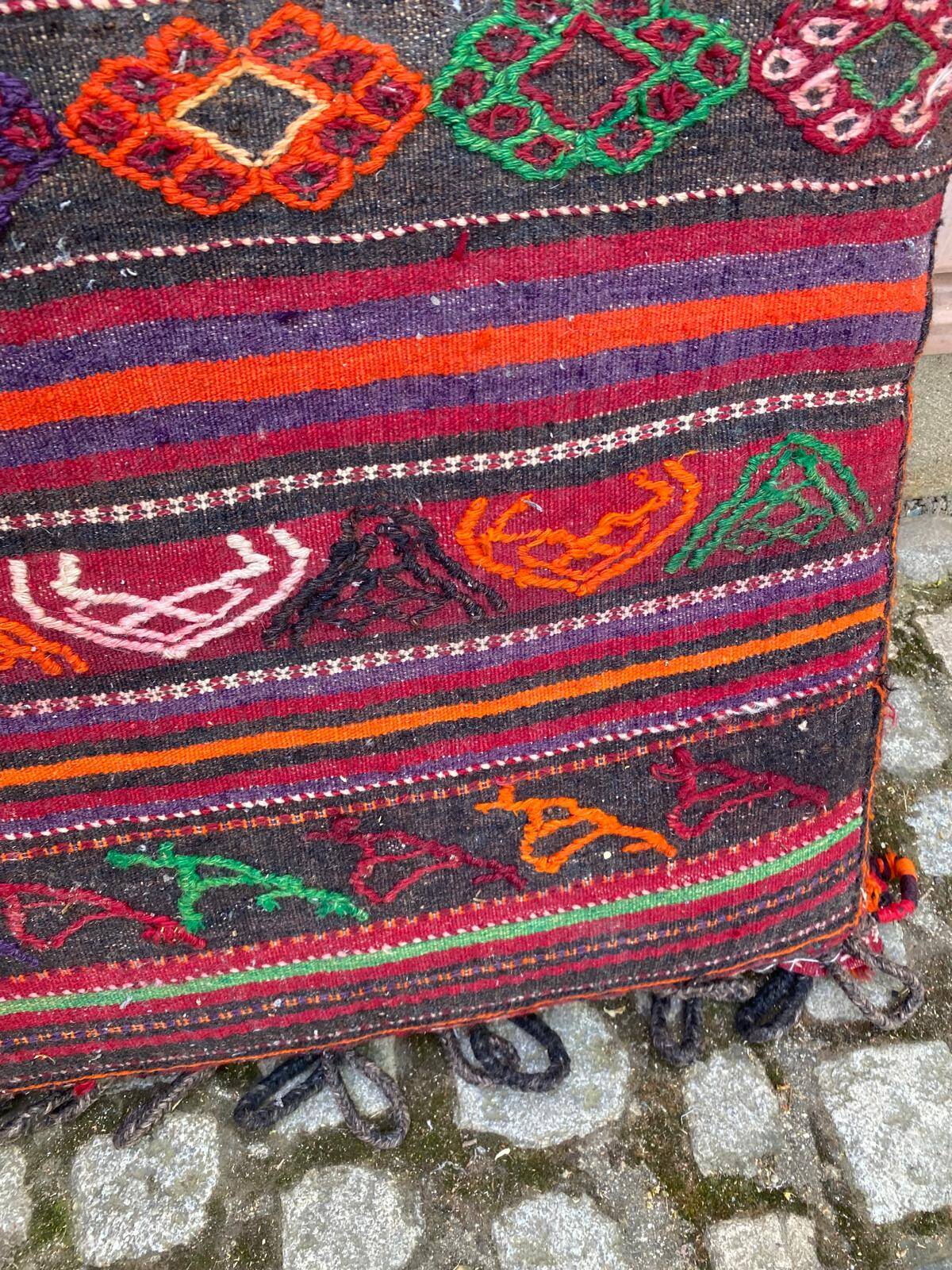 Burgundy wool Persian kilim pouf