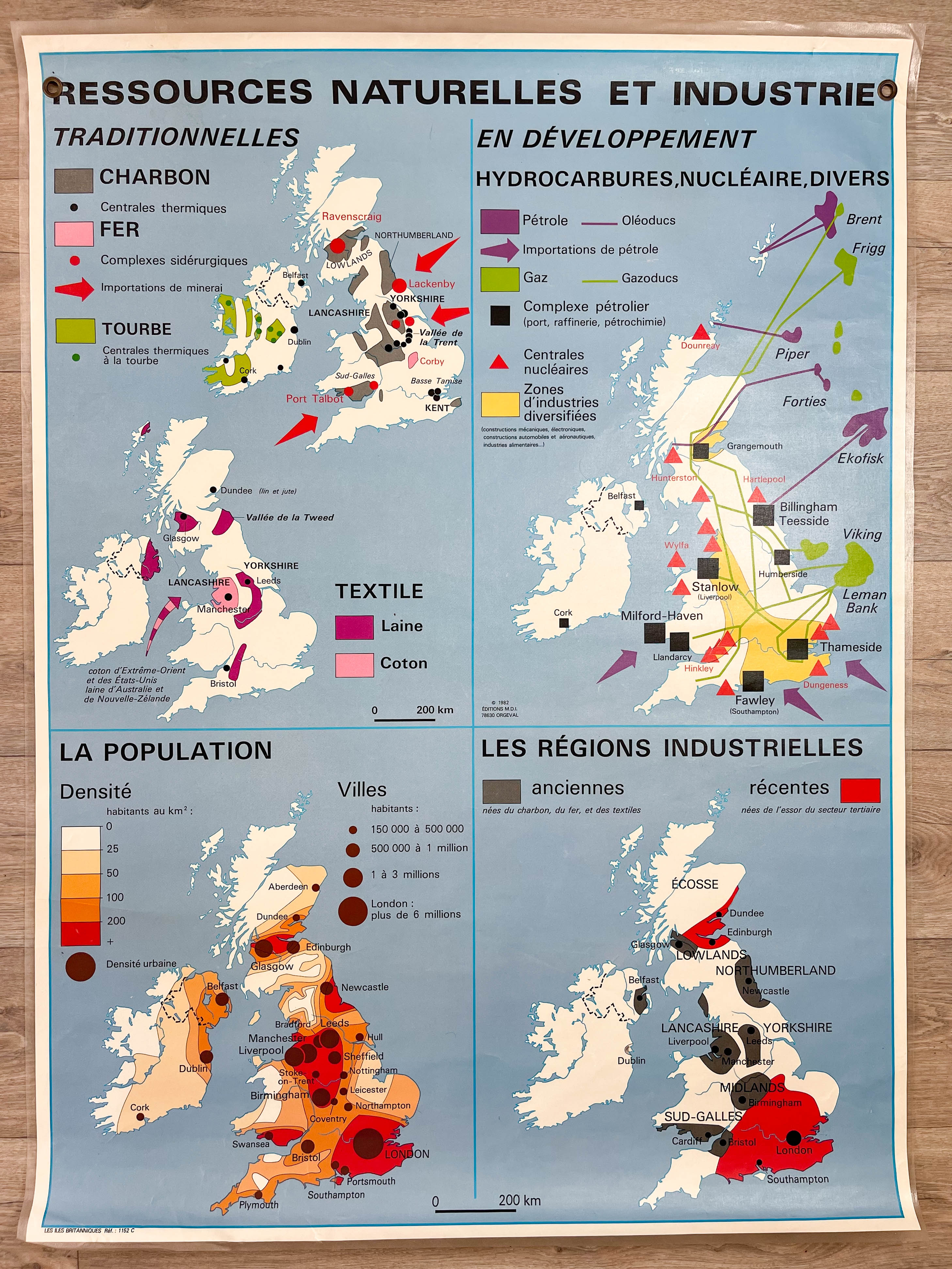 Vintage school map of the British Isles, mid-1982