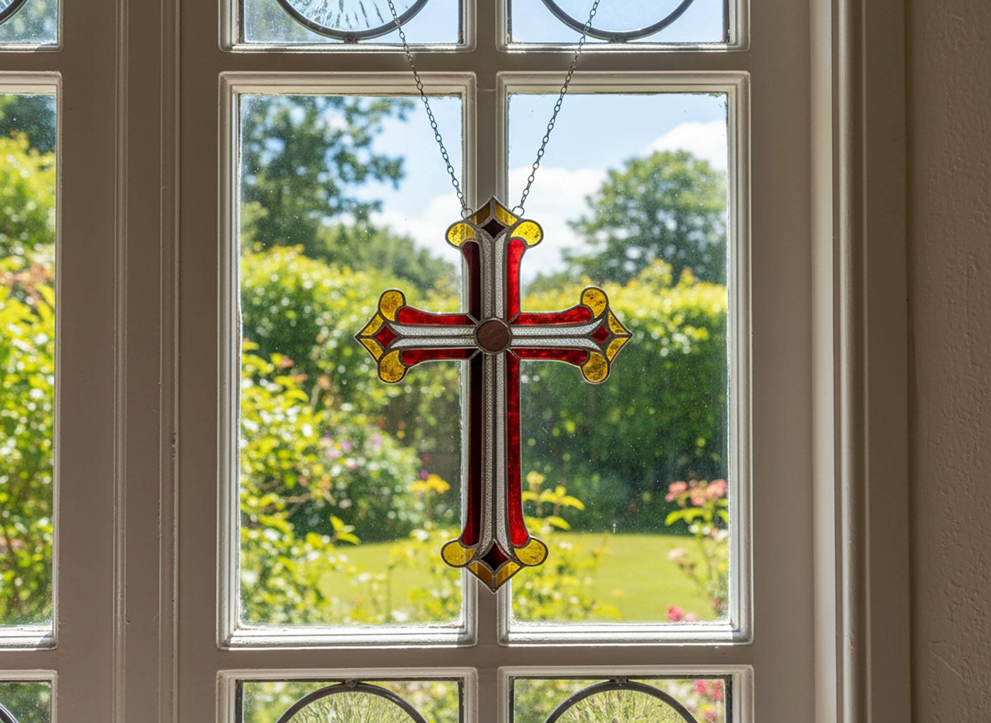 Croix en vitrail – Style Tiffany fait main, décoration murale