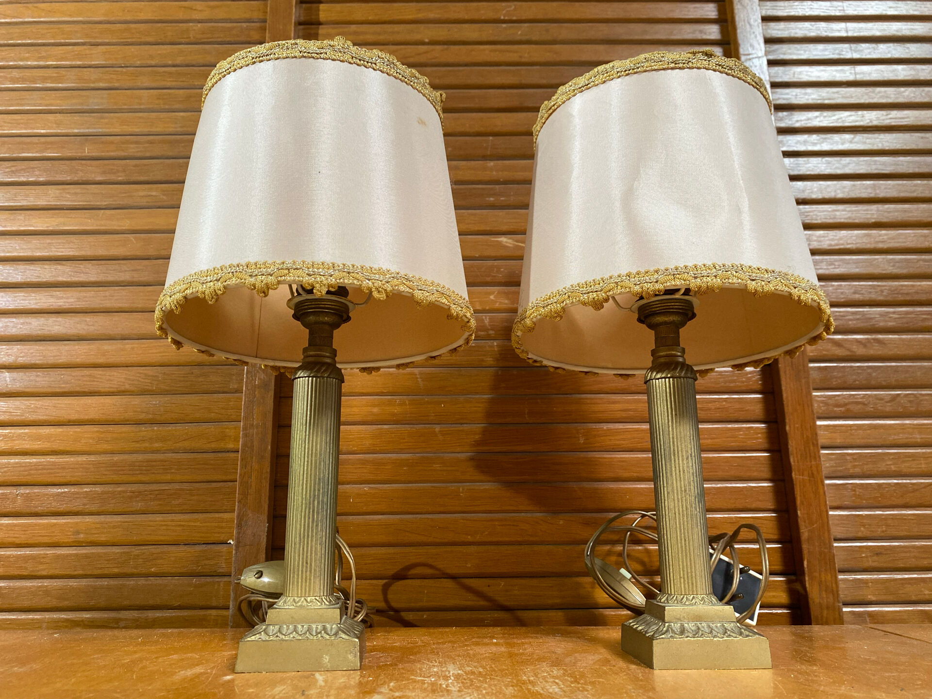 Pair of Antique Neoclassical Bedside Lamps Column Gilded Bronze France