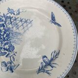 Collectible flat plate, ironstone, malaca, bird, butterfly and flower motif, made in France