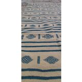 Beige and blue kilim rug hand-woven in natural wool