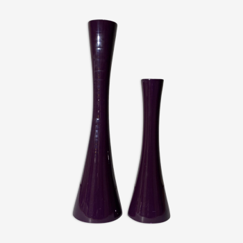 2 Purple Vintage Candlestick Holders Made From Ceramic - Mid-Century Design From Denmark