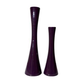 2 Purple Vintage Candlestick Holders Made From Ceramic - Mid-Century Design From Denmark