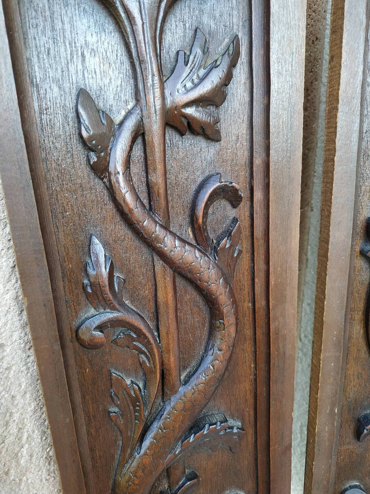 Pair of decorative panels carved wood Renaissance decoration