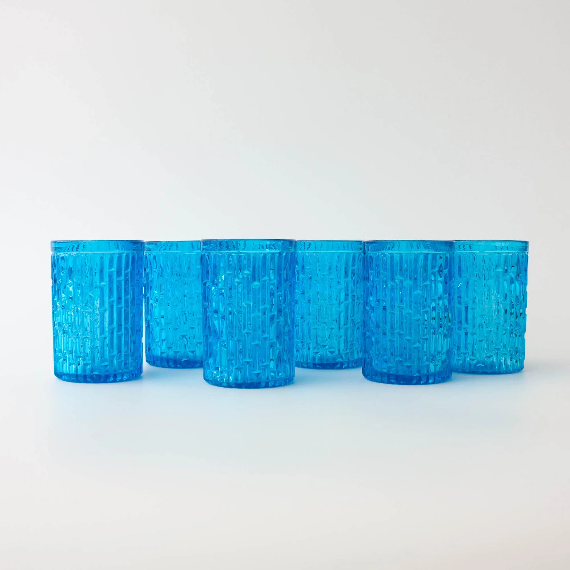 Vintage 1970s IVIMA Blue Glass Jug and Six-Glass Set