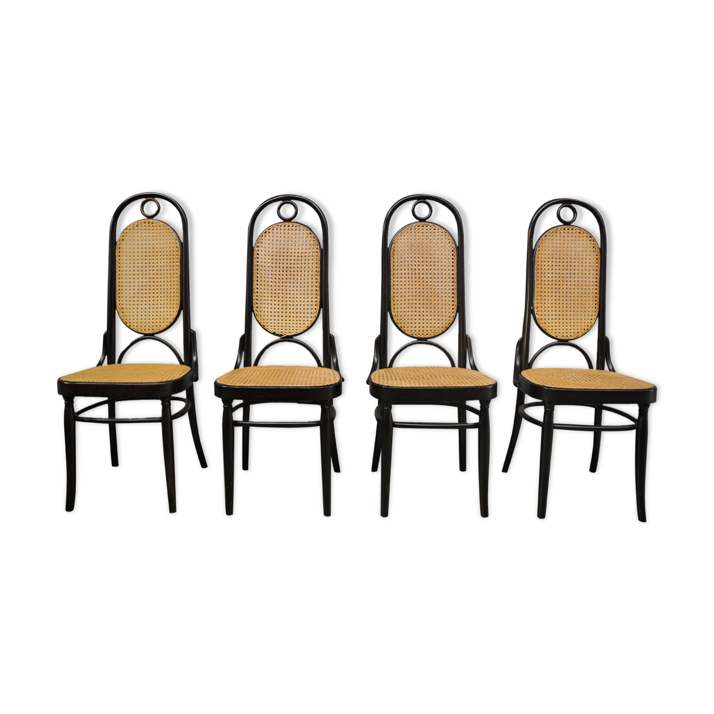 Chairs in curved beech and vienna straw, 1980s, set of 4
