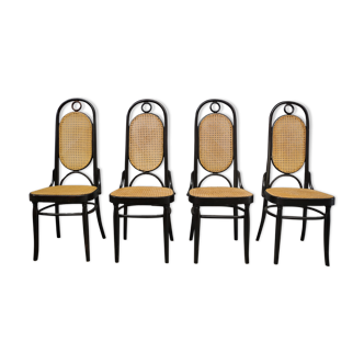 Chairs in curved beech and vienna straw, 1980s, set of 4