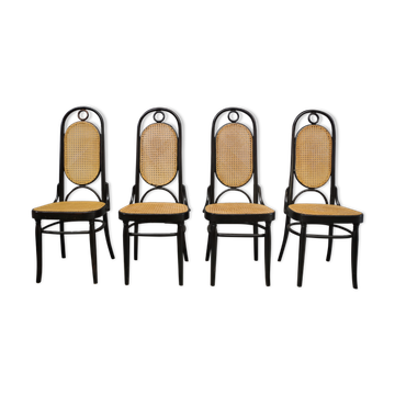 Chairs in curved beech and vienna straw, 1980s, set of 4