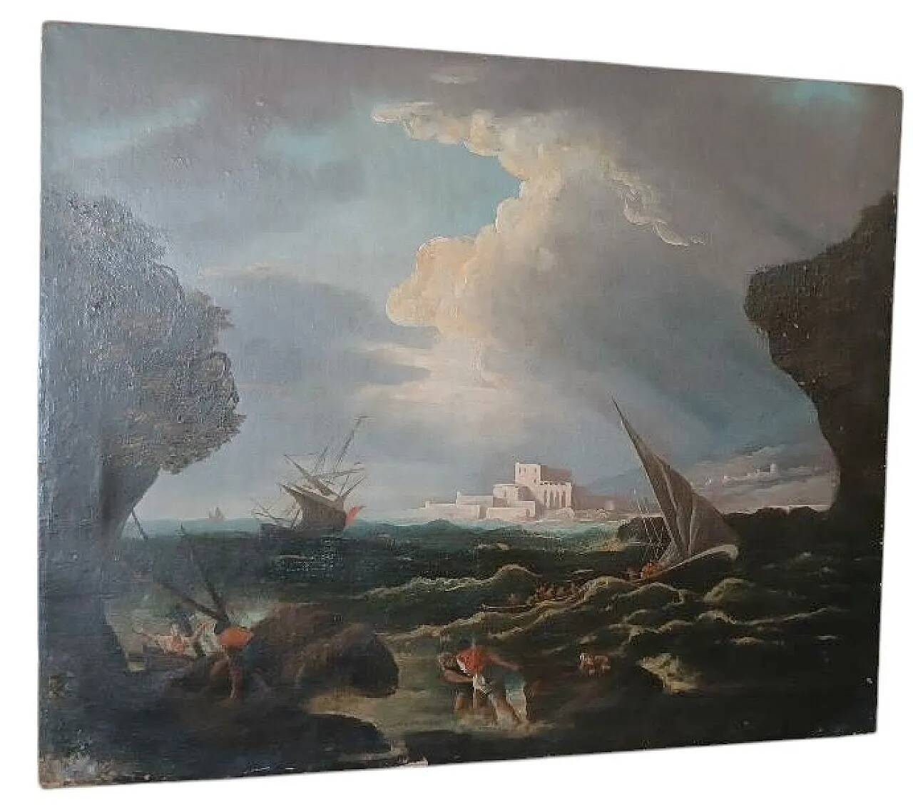 Ships in a Storm, oil on canvas, late 17th century