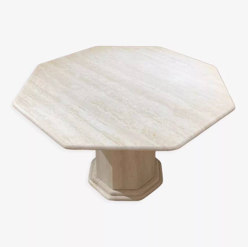 Octagonal table in light travertine