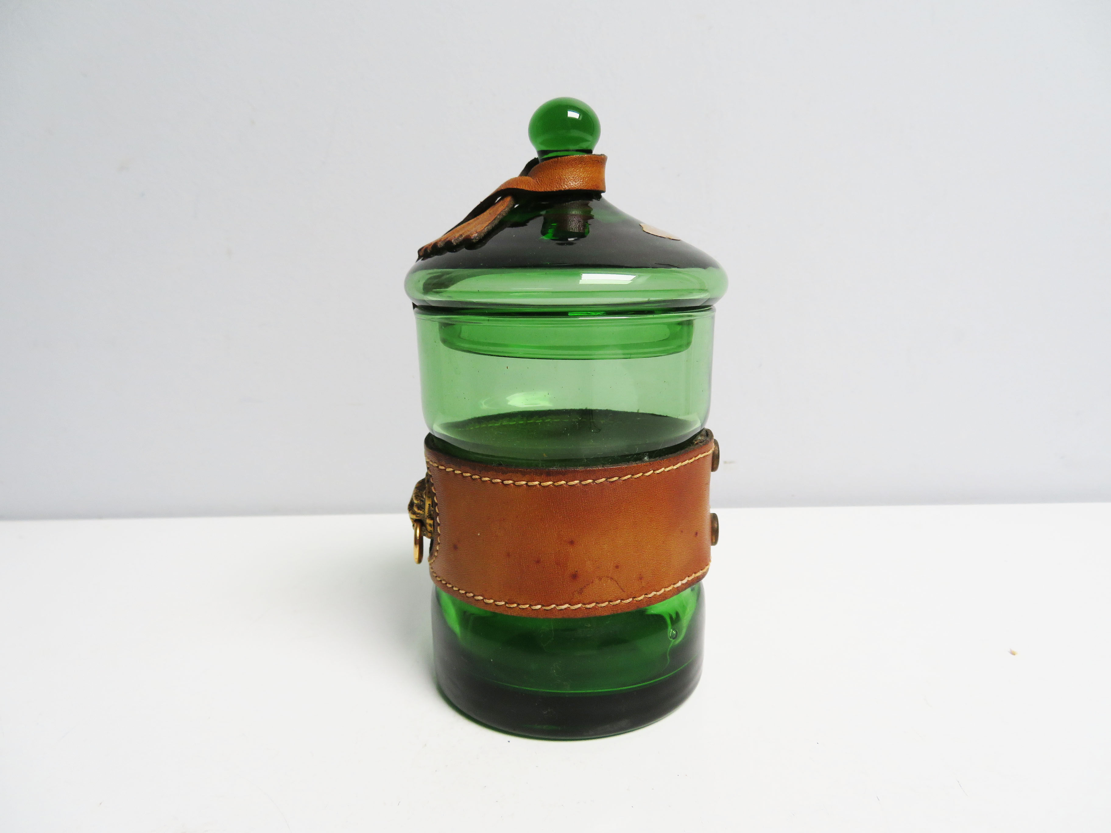 Vintage green glass bathroom container