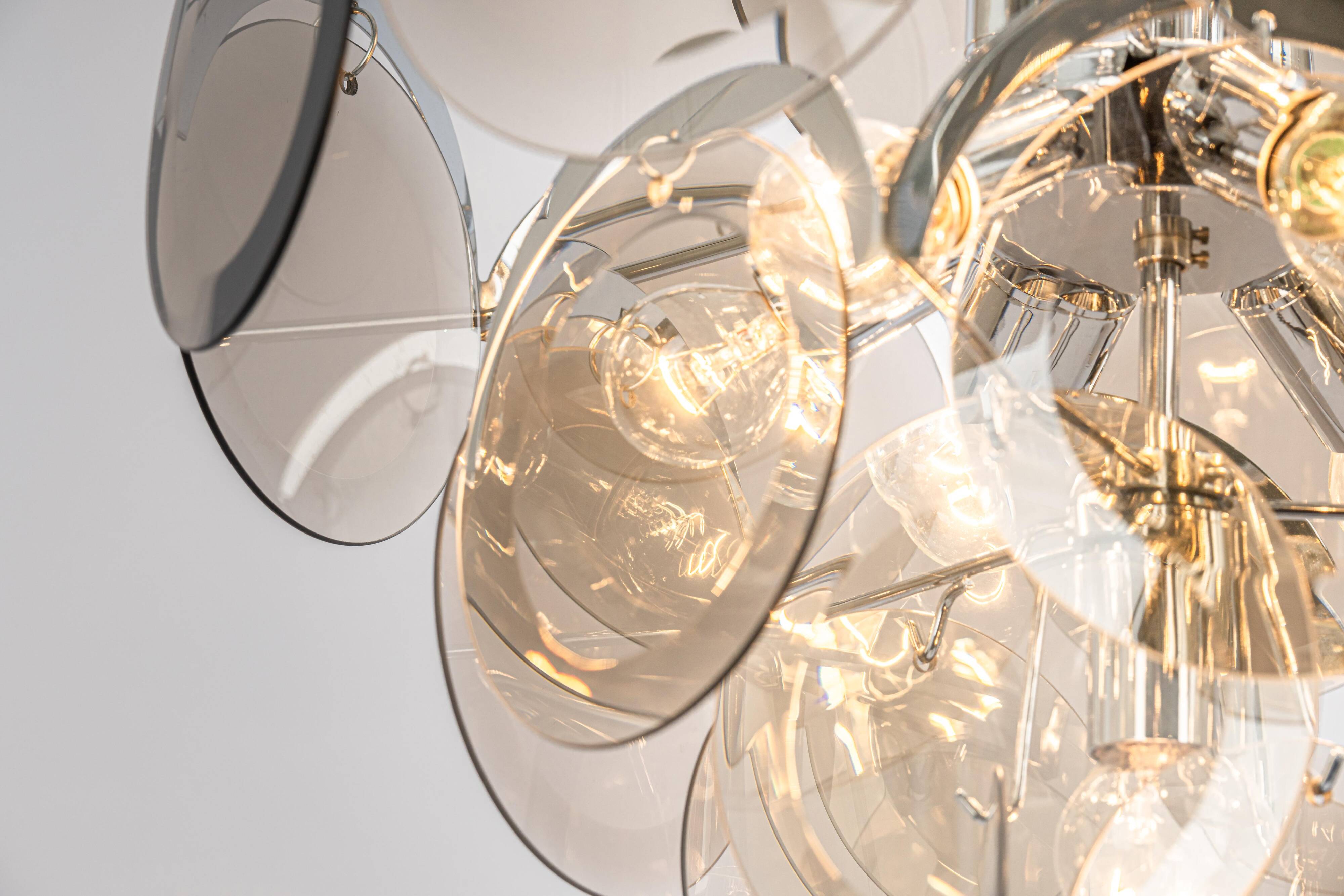 Vistosi Chrome Suspension with Smoked Glass Discs, Italy, 1970s