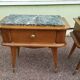 Set of 2 black white marble wood bedside tables with compass legs