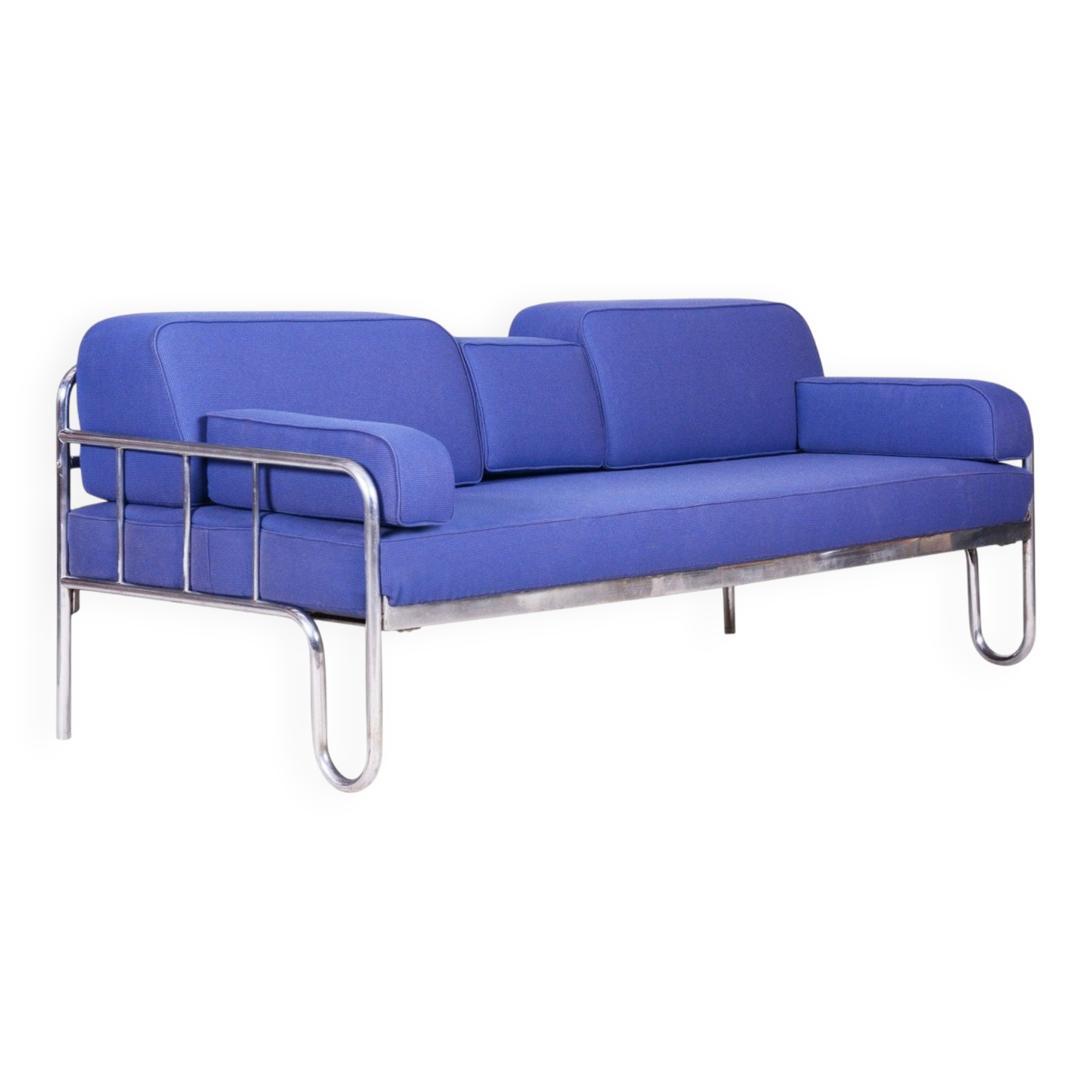 Bauhaus Blue Chrome Sofa, Czechia, 1930s