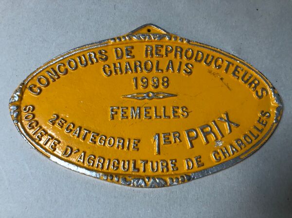 Plaque concours agricole Charolles 1998 orange