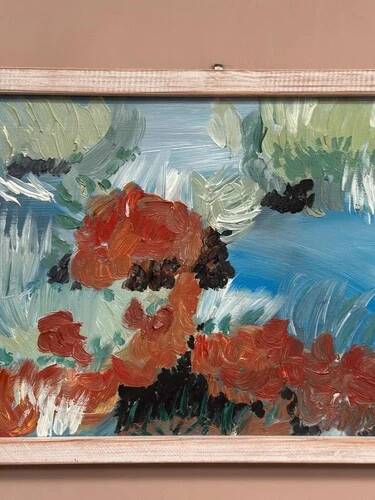 Mid-Century Oil on Panel “Sheeps” by B dahl Framed 45x37 cm (17.7" x 14.5")