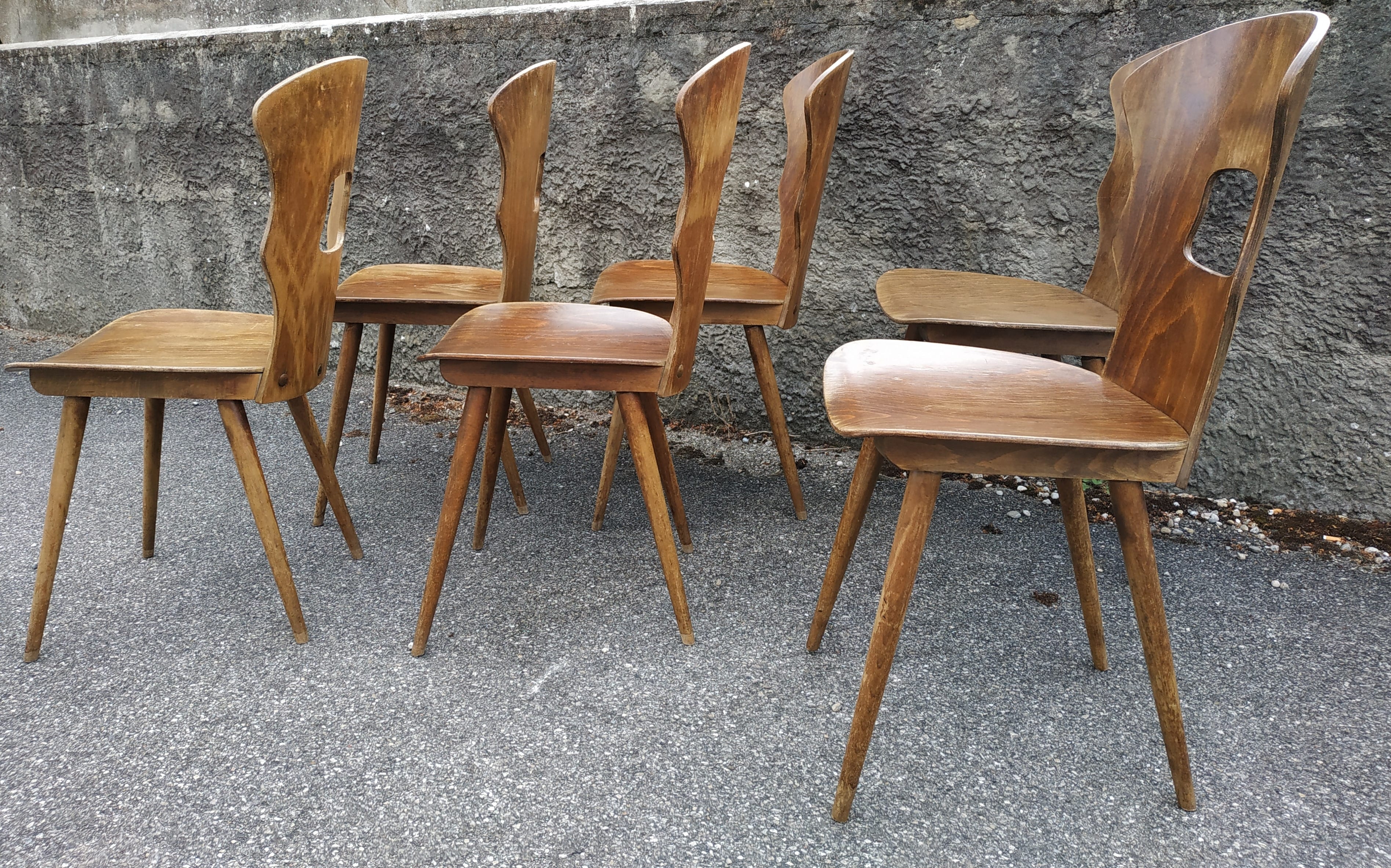 Suite of 6 vintage chairs Baumann model "Gentiane" 50s