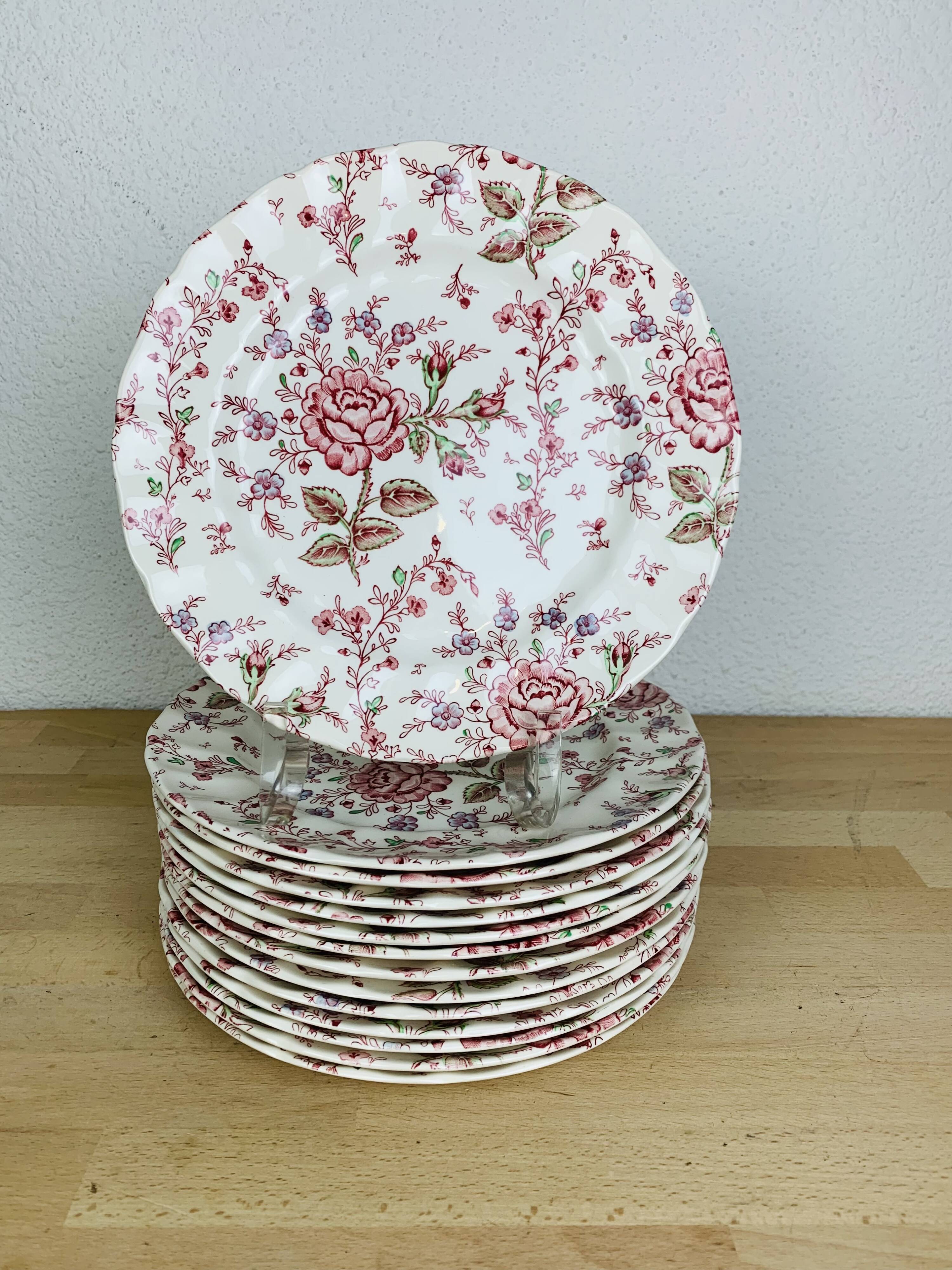 14 assiettes rose chintz johnson brothers faïence anglaise