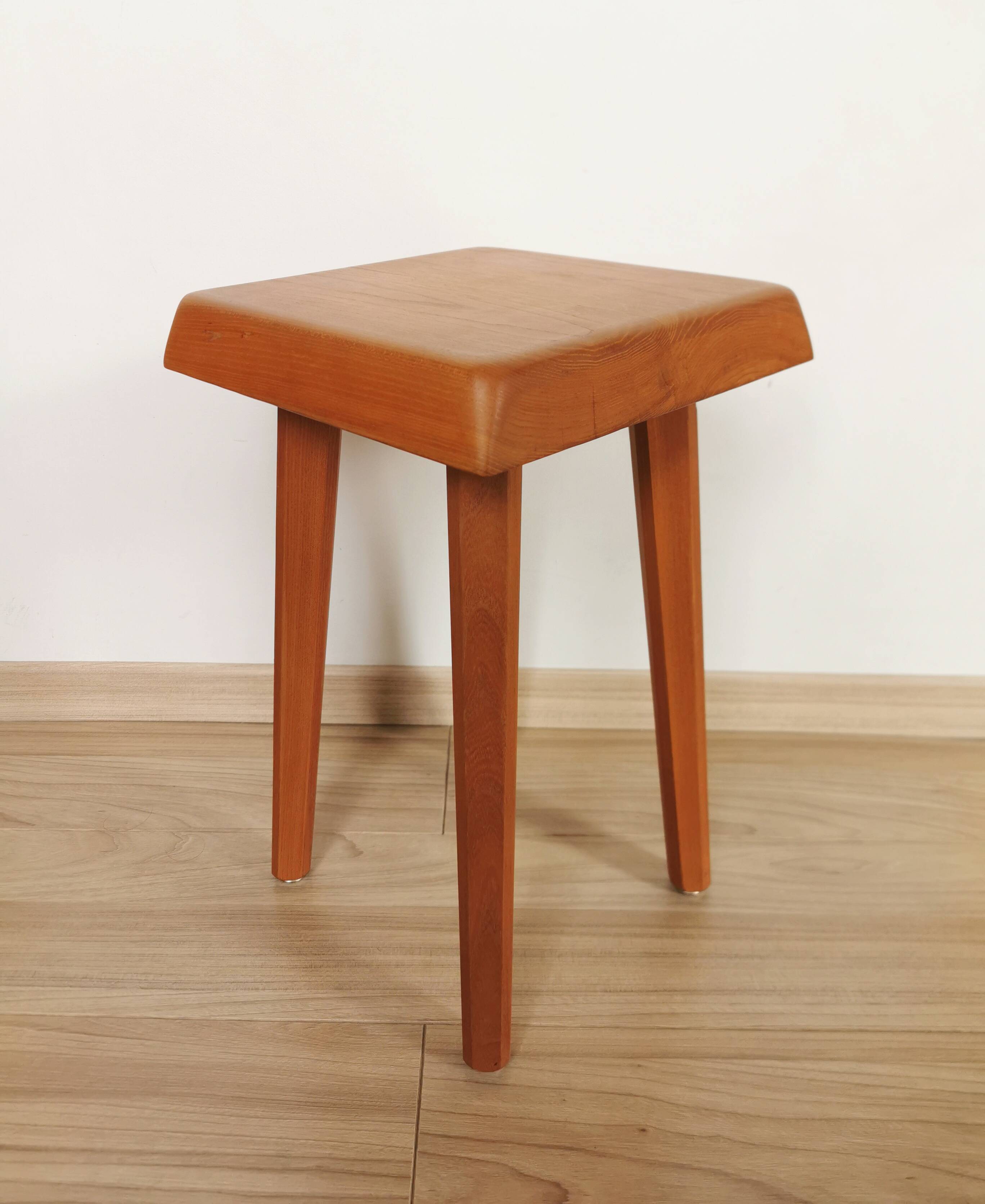 Vintage elm wood stool S01 design by Pierre Chapo 1960