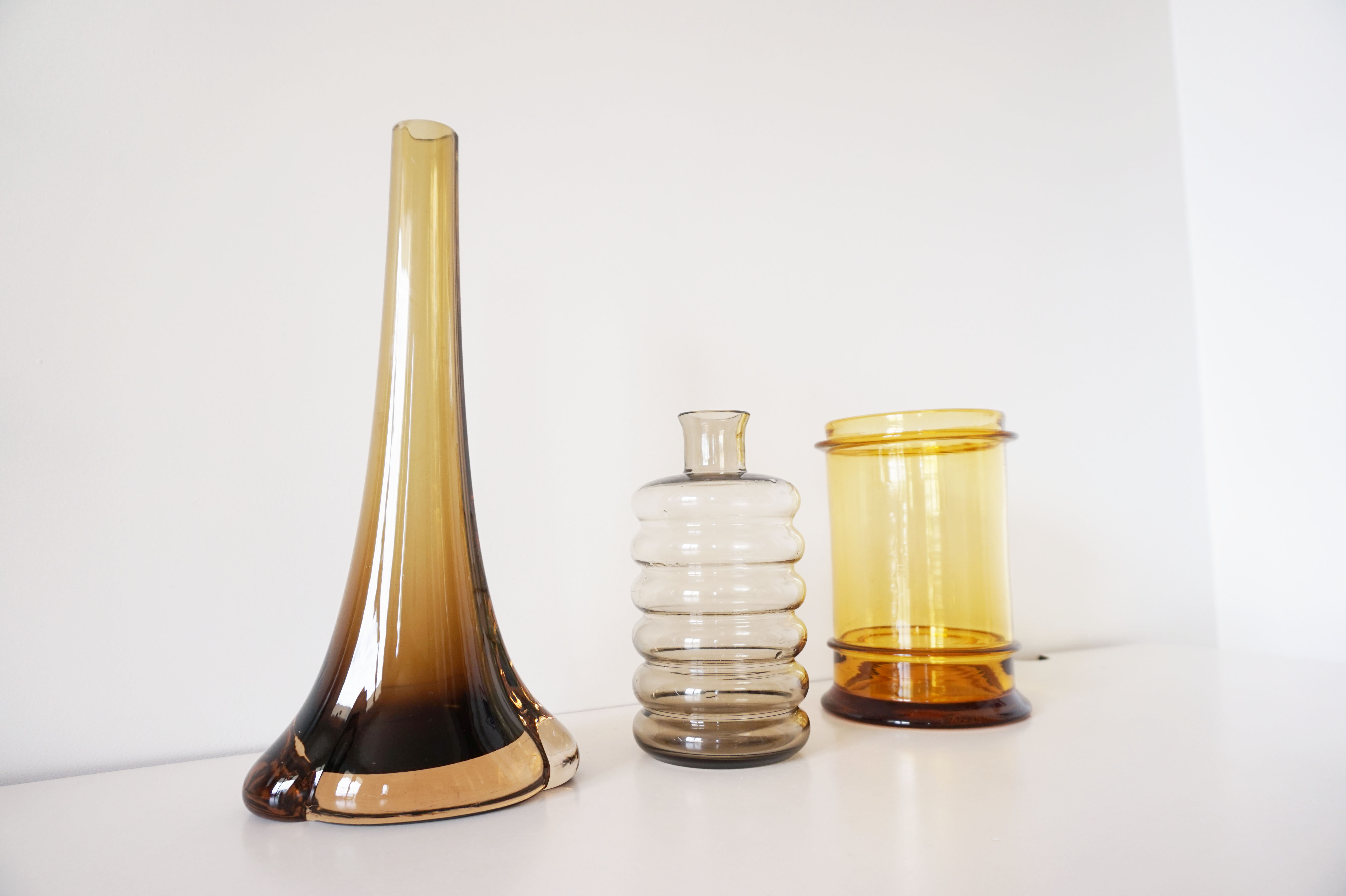 Set of vintage smoked glass vases