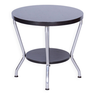 Petite table Bauhaus restaurée, par Hynek Gottwald, chêne, chrome, tchèque, années 1930