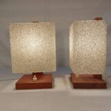 Pair of vintage Scandinavian table lamps in teak and Perspex