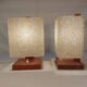 Pair of vintage Scandinavian table lamps in teak and Perspex