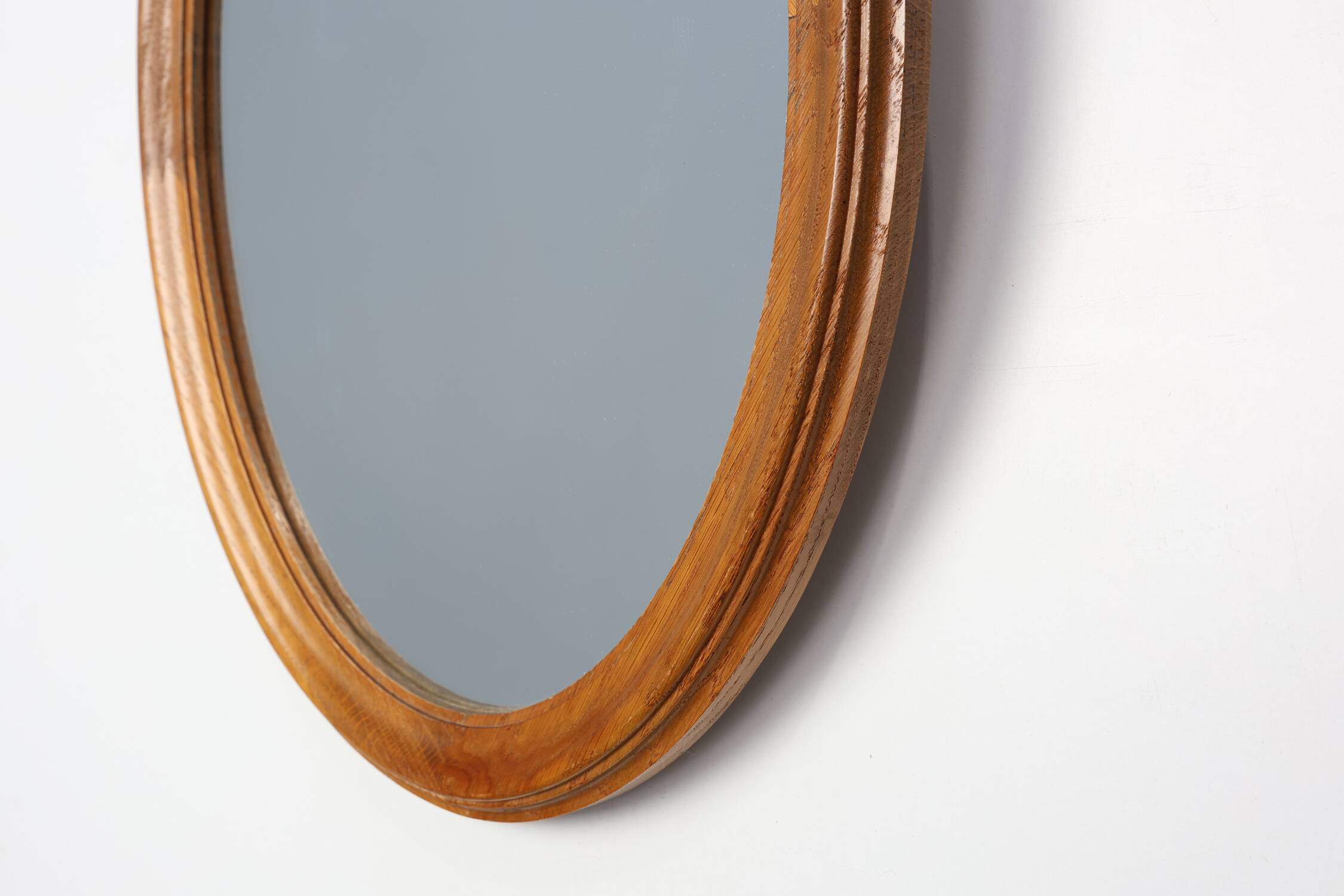 Mid century oval oak Mirror, Belgium 1950s