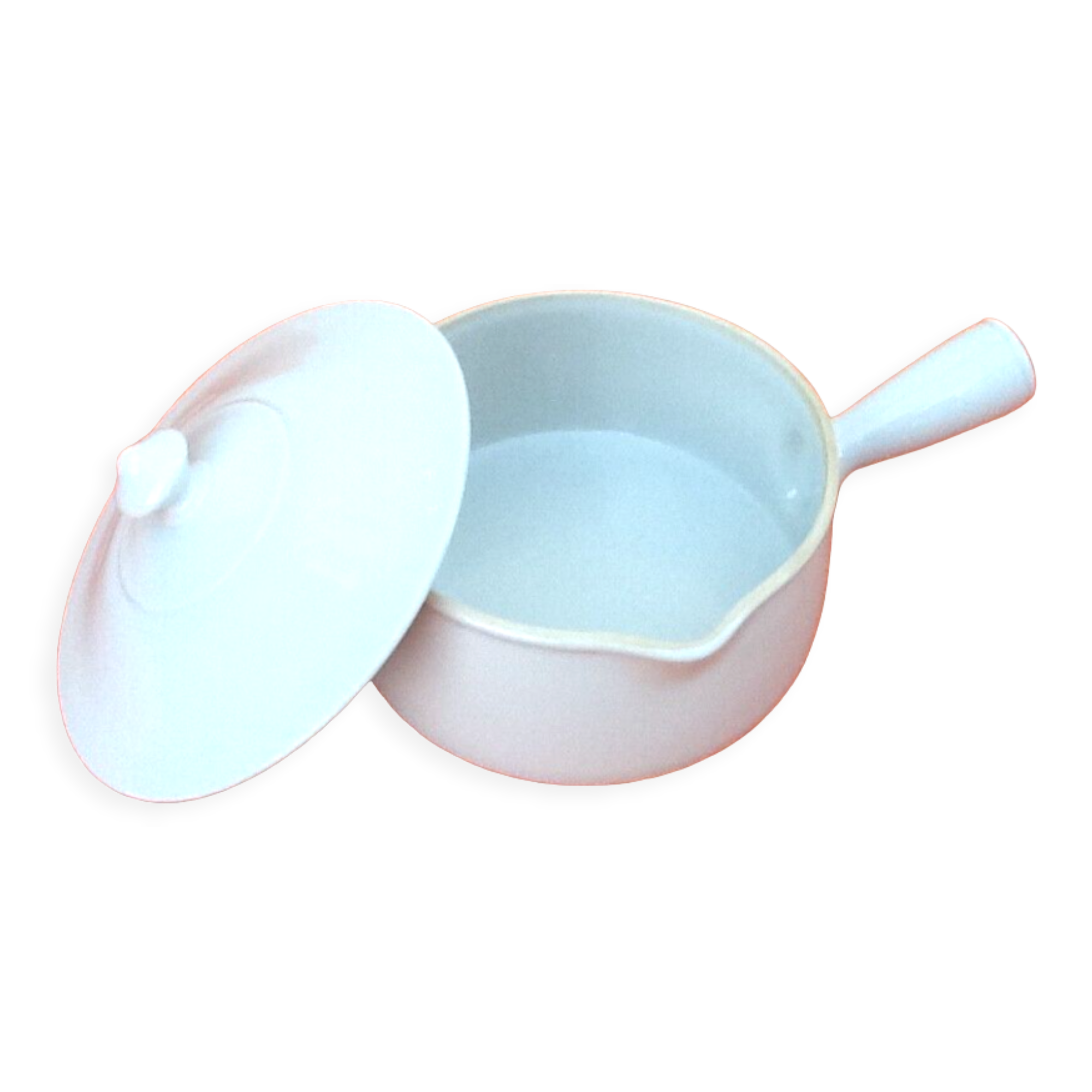 Covered Pan Real Porcelain of Great Fire Button Plug / Straight Handle