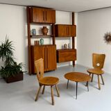 Antique modular shelf in solid French elm from the 60s, vintage