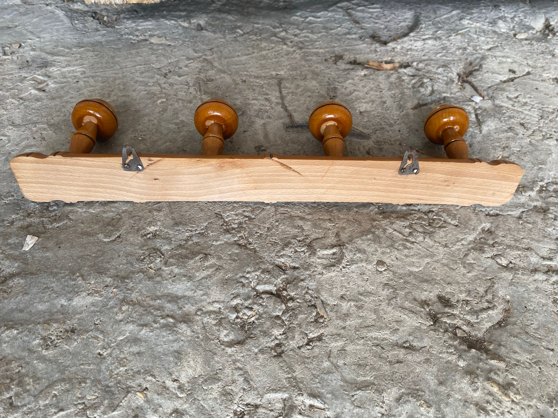 Vintage Bamboo Style Wall Coat Rack x4 Wooden Hanger #E430