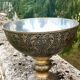 Ornate Floral Pedestal Champagne Cooler, brass ice bucket